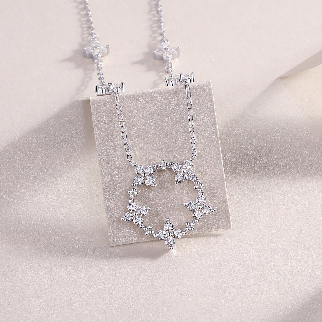 Iris - A Fashionable And Light Luxury Jewelry Pendant Necklace Set With Top-quality Moissanite, S925 Silver Plated Platinum