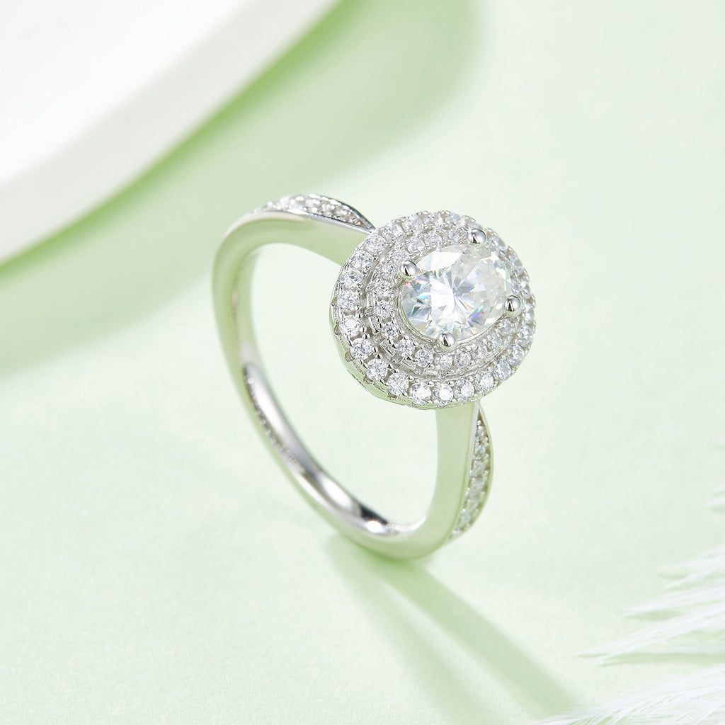Egg-shaped Moissanite Set With Top-quality Moissanite Luxury, Fashionable And Light Luxury Jewelry Silver Ring S925 Silver Plated With Platinum