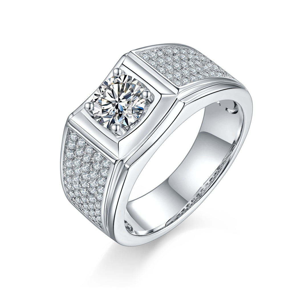 Men's 1-carat Luxury And Fashionable Light Luxury Jewelry Silver Ring Set With Top-quality Moissanite, S925 Silver-plated Platinum