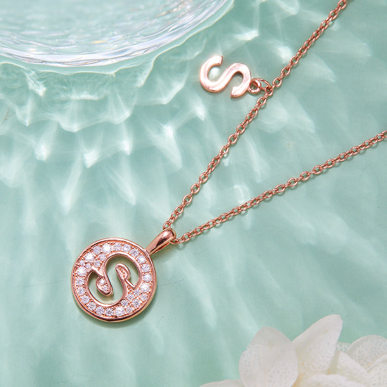 One Of The 26 Letters, S, Set With Top-quality Moissanite, Luxurious And Fashionable Light Luxury Trend Jewelry, Silver Necklace Pendant S925 Silver Electroplated Rose Gold