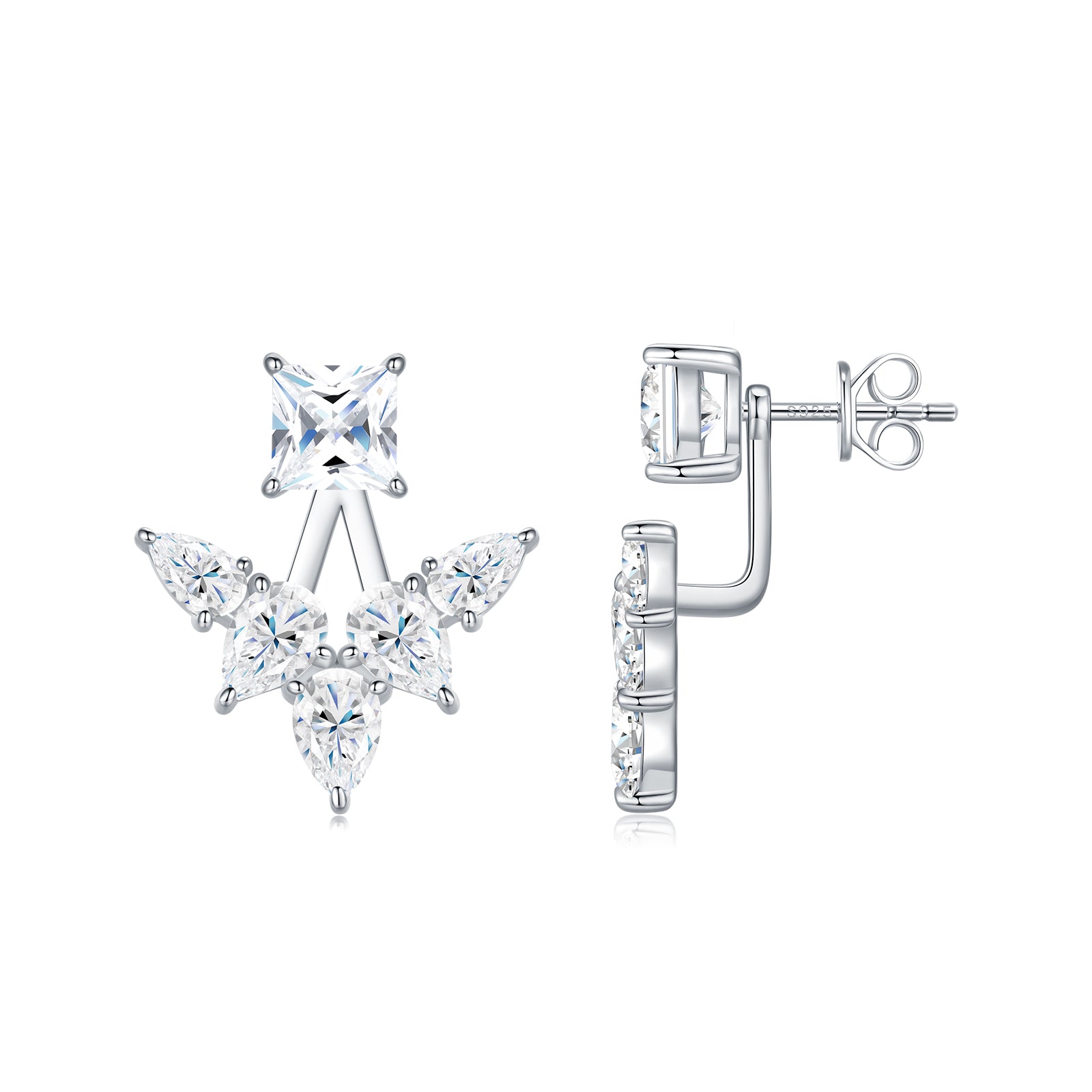 A Luxurious And Fashionable Minimalist Jewelry Earring Set Featuring Top-quality Moissanite Stones, Made Of S925 Silver Electroplated With Platinum.