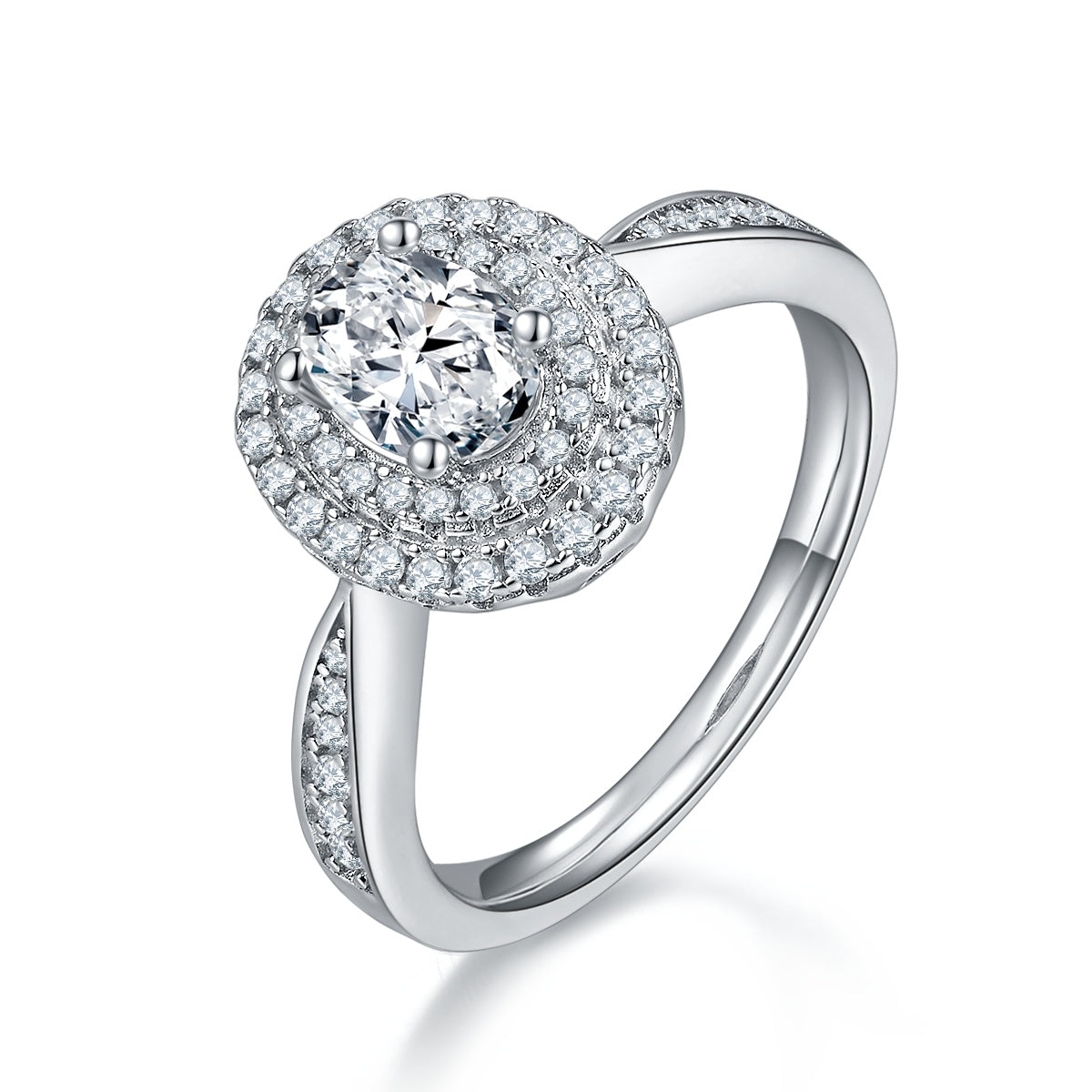 Egg-shaped Moissanite Set With Top-quality Moissanite Luxury, Fashionable And Light Luxury Jewelry Silver Ring S925 Silver Plated With Platinum