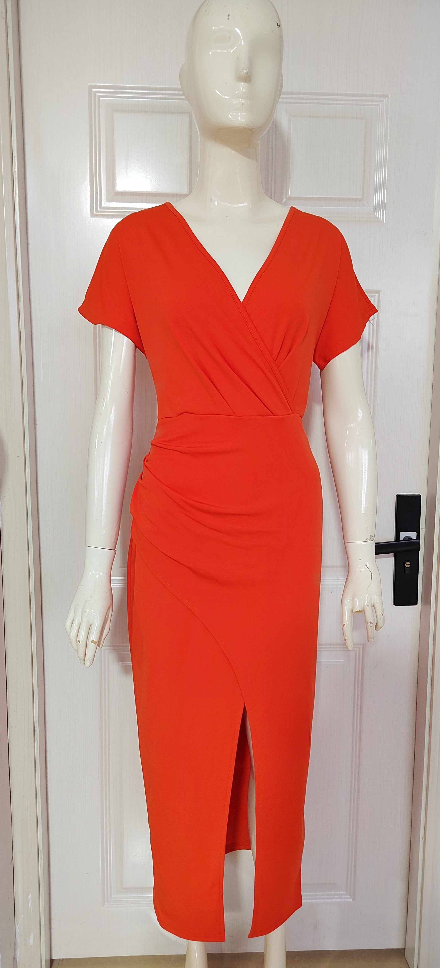 Slim-fit Short-sleeved Dress Fashion Sexy Split V-neck Dress Summer Women's Clothing