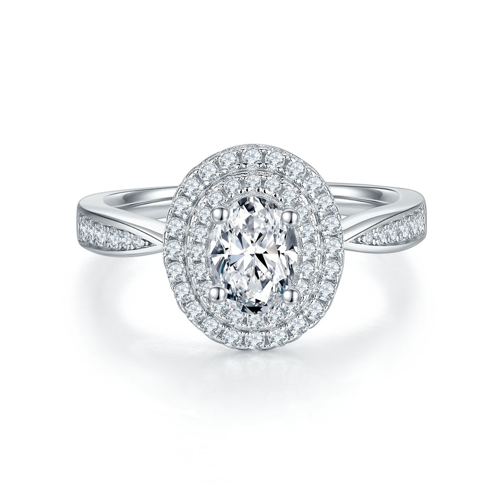 Egg-shaped Moissanite Set With Top-quality Moissanite Luxury, Fashionable And Light Luxury Jewelry Silver Ring S925 Silver Plated With Platinum