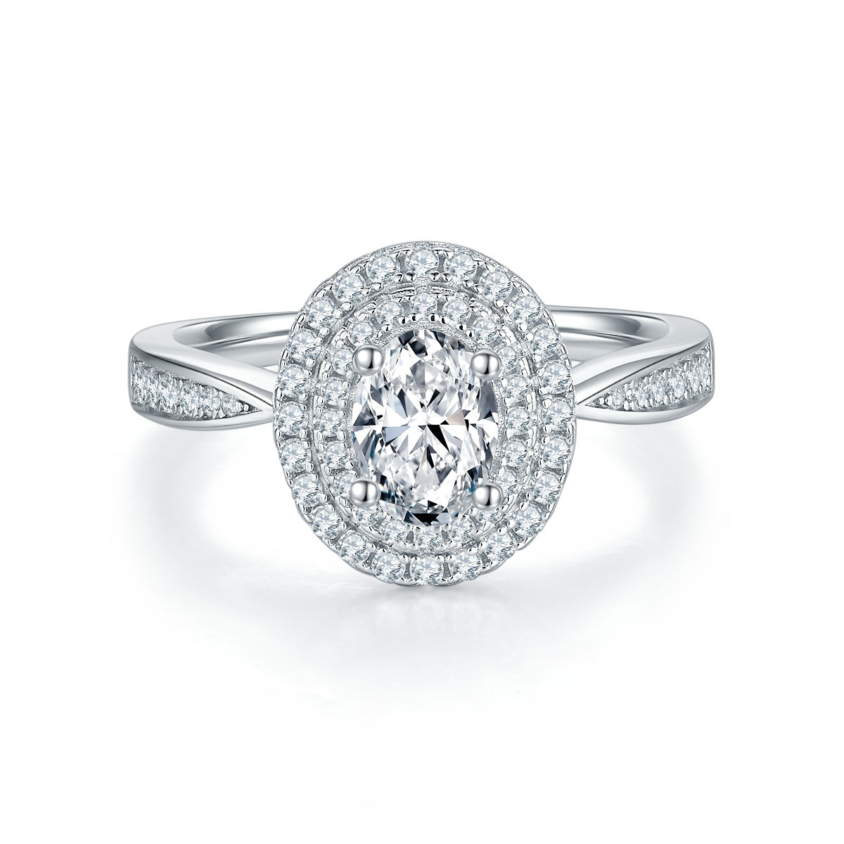 Egg-shaped Moissanite Set With Top-quality Moissanite Luxury, Fashionable And Light Luxury Jewelry Silver Ring S925 Silver Plated With Platinum