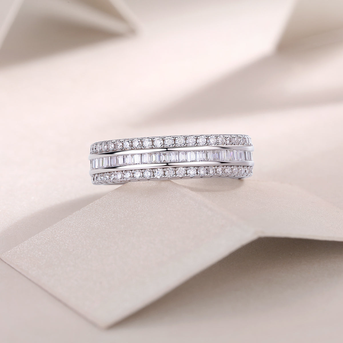 1Square Diamond Arrangement, Double Array Diamonds, Luxury Fashion Moissanite Silver Ring Prohibit TikTok sales