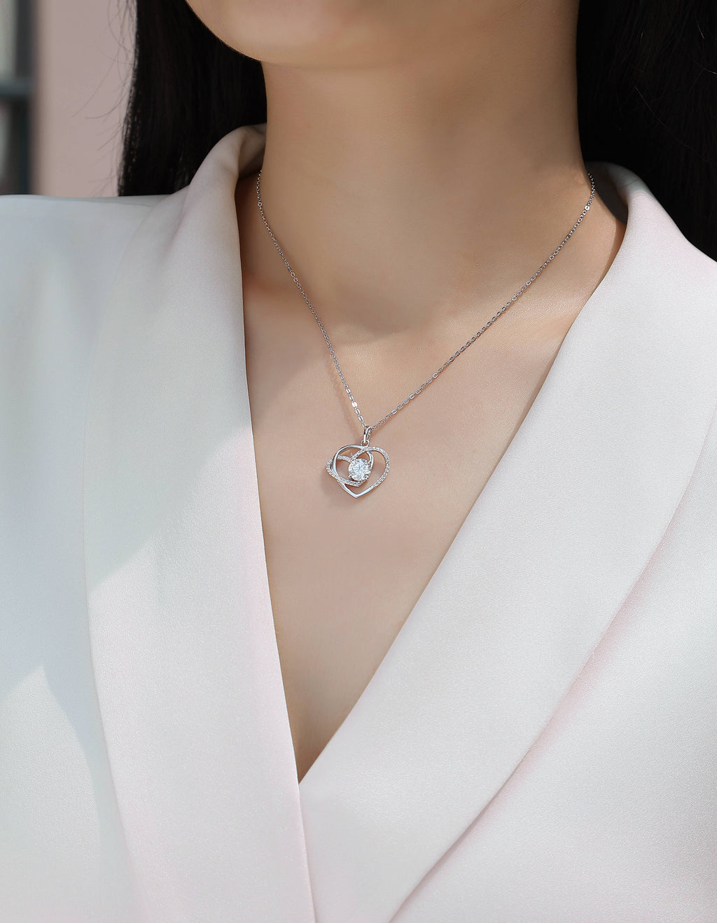 1Heart To Heart - A Fashionable And Luxurious Diamond Jewelry Pendant Set With 1-carat Moissan Diamond S925 Sterling Silver And Platinum Plating Prohibit TikTok sales