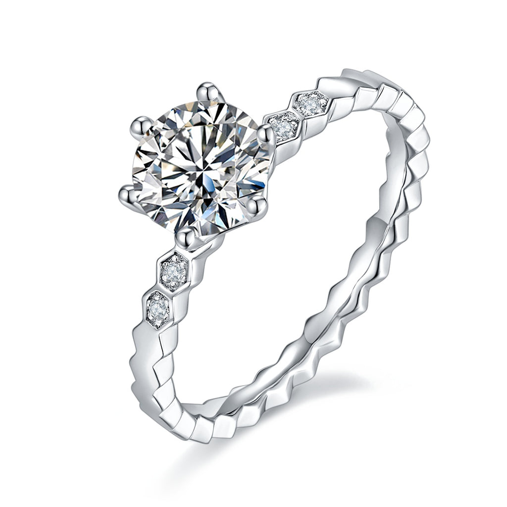 1-carat Luxury And Fashionable Light Luxury Jewelry Silver Ring Set With Top-quality Moissanite, S925 Silver Plated Platinum