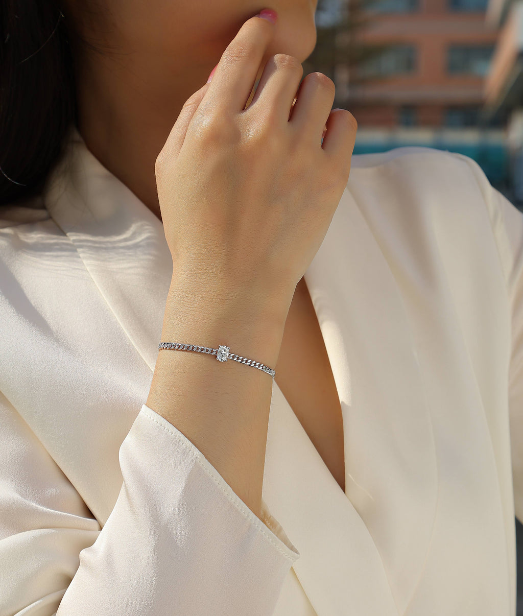 Breakthrough - Set With Top-quality Moissanite, Fashionable And Light Luxury Jewelry Silver Bracelet S925, Silver-plated Platinum