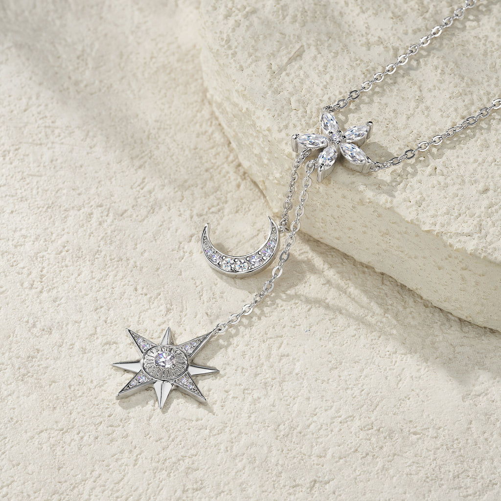 A Luxurious And Fashionable Minimalist Jewelry Pendant Necklace Set With Top-quality Moissanite, Made Of S925 Silver Electroplated With Platinum.