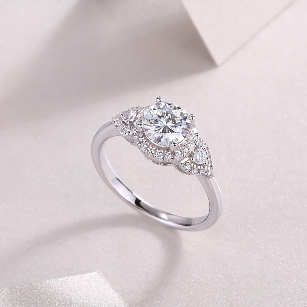 Light And Shadow - A Wedding Ring Set With Top-quality Moissanite S925 Silver And Platinum-plated Diamond Can Be Inspected With A Diamond Pen