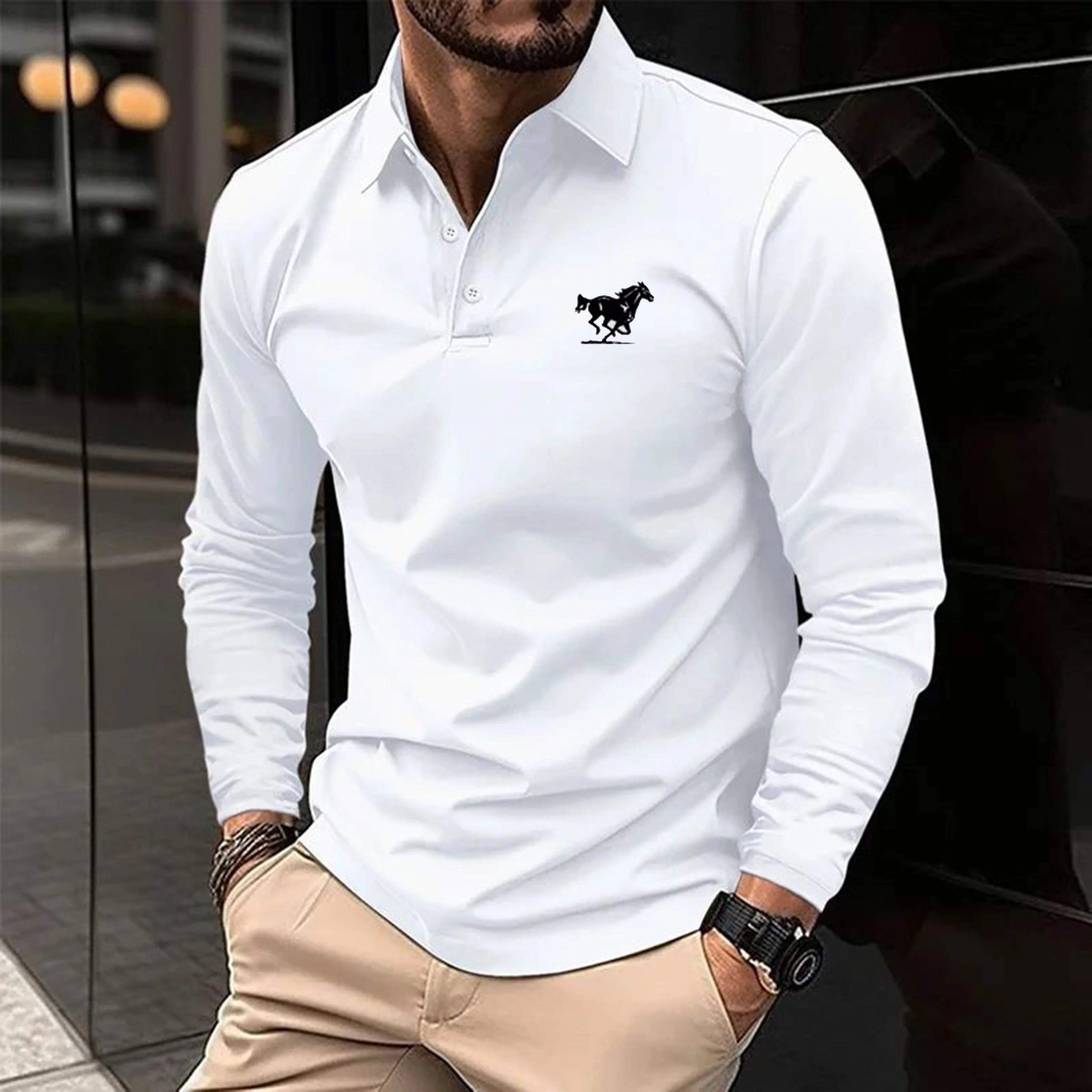 Regular Men's Solid Color Long Sleeved Polo Shirt Spring and Autumn New Products Simple and Loose Casual Men's Top