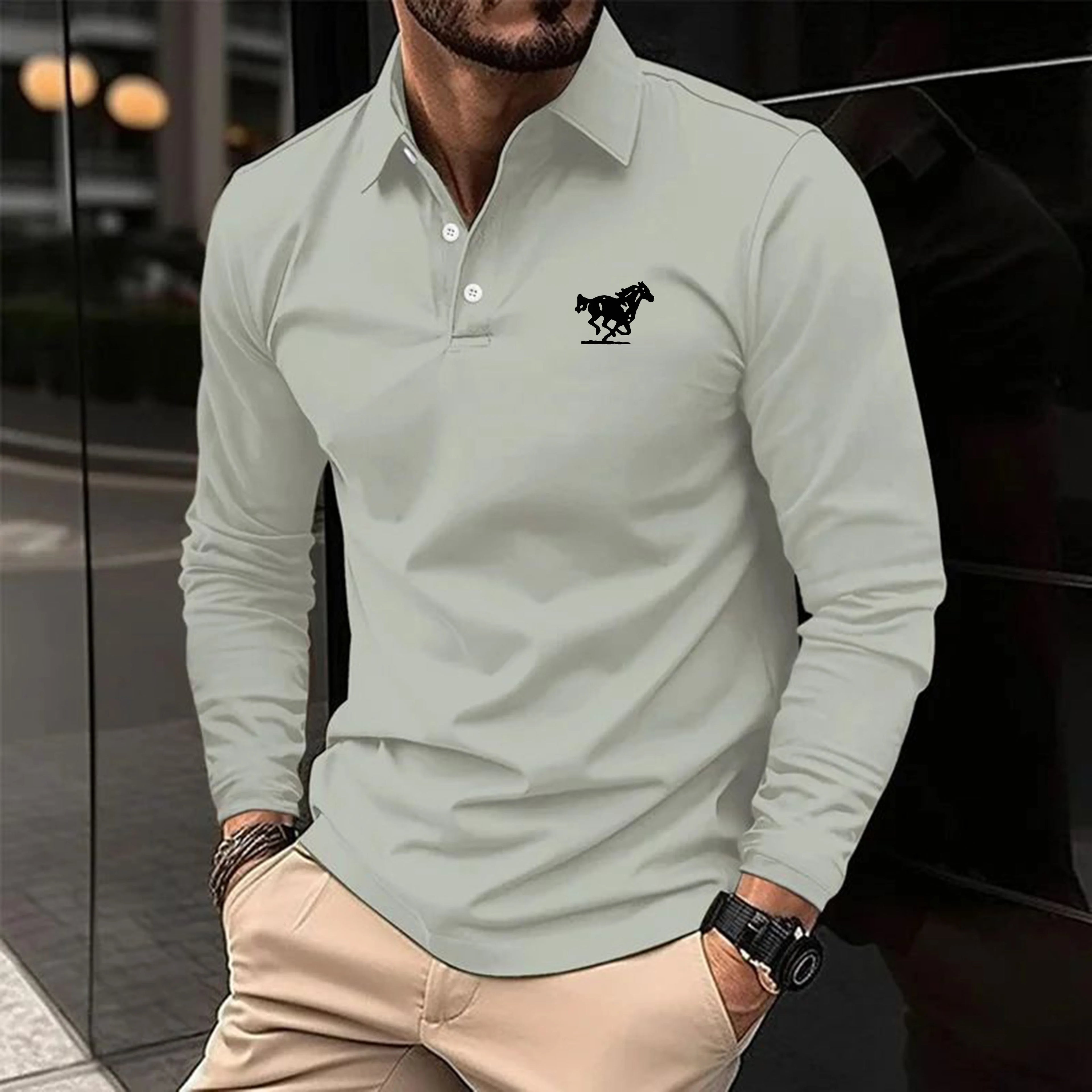 Regular Men's Solid Color Long Sleeved Polo Shirt Spring and Autumn New Products Simple and Loose Casual Men's Top