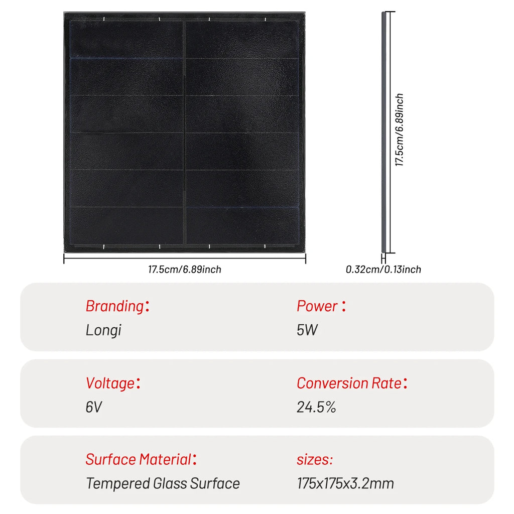 Mini Solar Panel 5W 6V Cell Module Photovoltaic Board Outdoor DIY 175mmx175mm Solar Charging Pane for Battery Charger With Wire