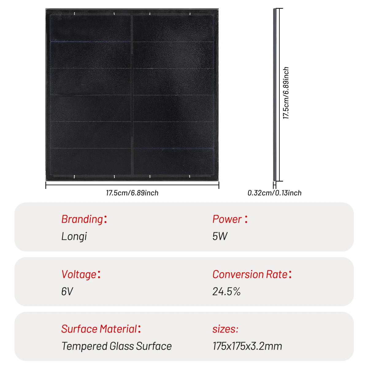 Mini Solar Panel 5W 6V Cell Module Photovoltaic Board Outdoor DIY 175mmx175mm Solar Charging Pane for Battery Charger With Wire