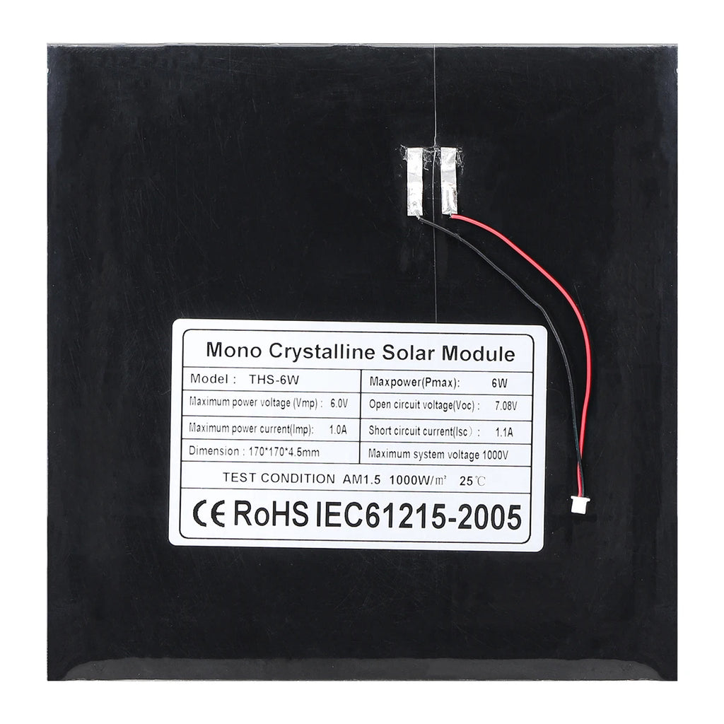 Mini Solar Panel 5W 6V Cell Module Photovoltaic Board Outdoor DIY 175mmx175mm Solar Charging Pane for Battery Charger With Wire