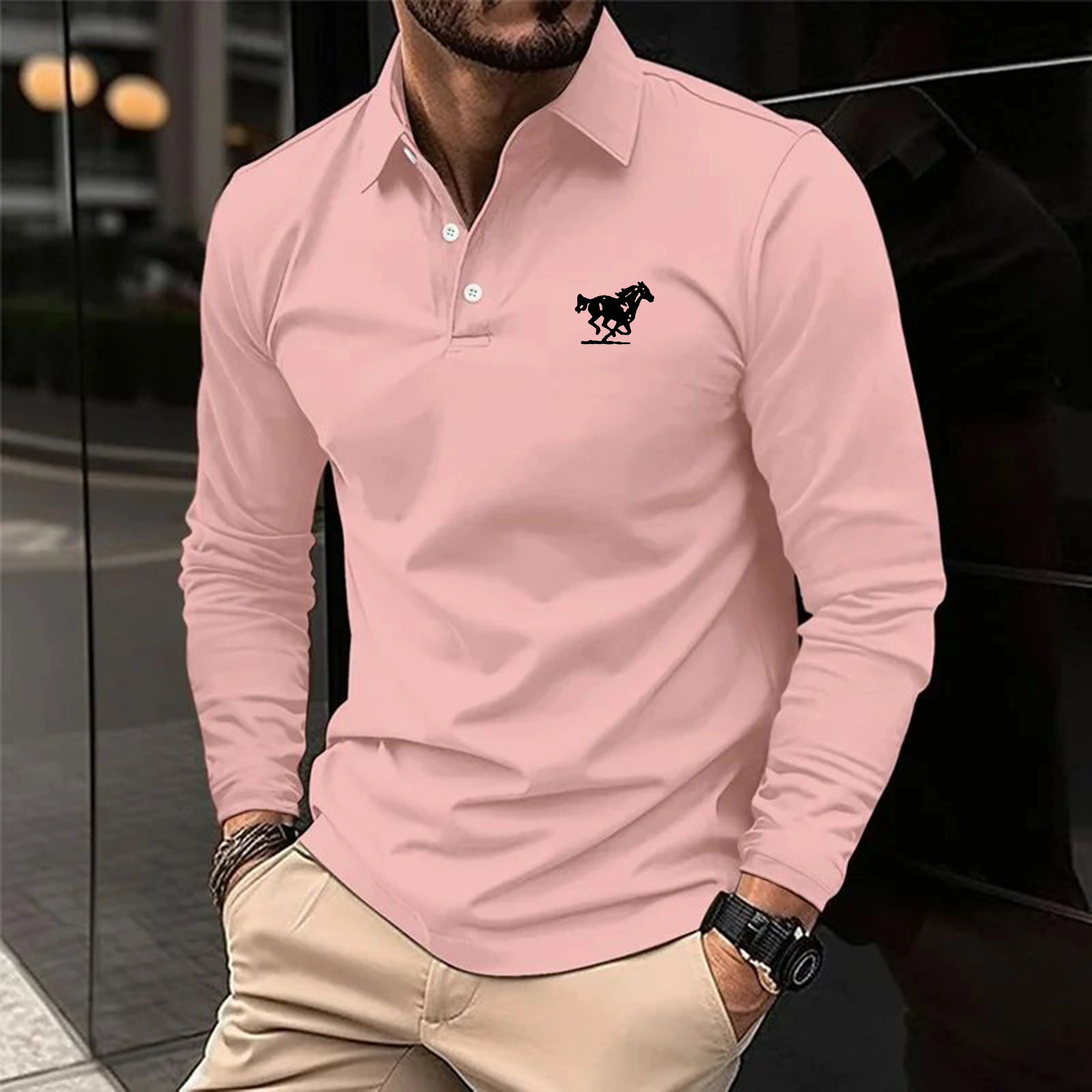 Regular Men's Solid Color Long Sleeved Polo Shirt Spring and Autumn New Products Simple and Loose Casual Men's Top
