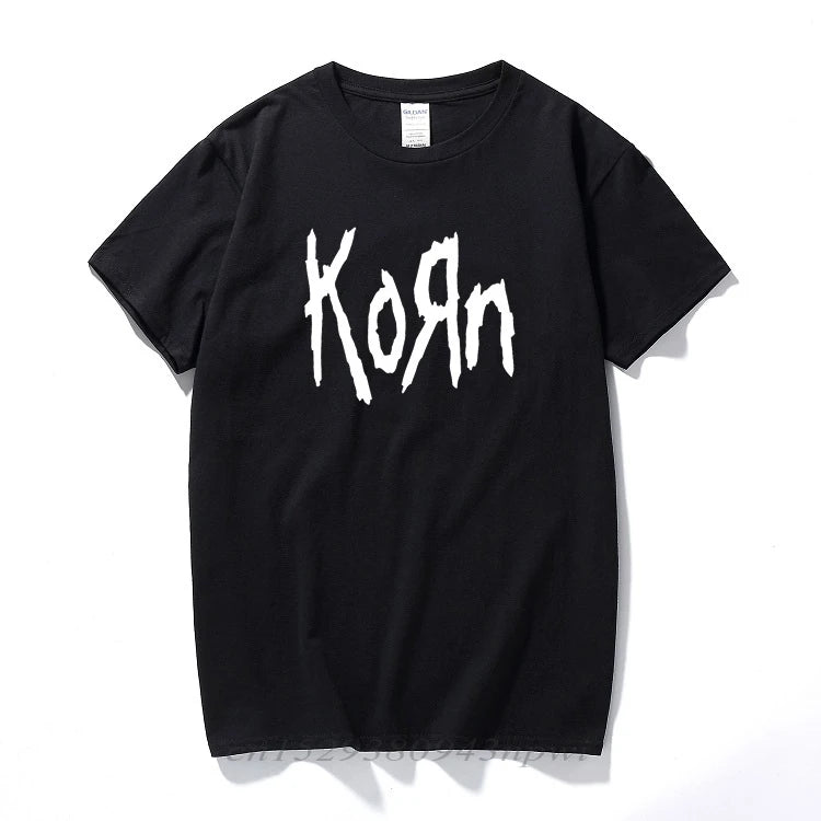 Free Shipping mens t shirts fashion short sleeve Korn Rock band Letter T Shirt Cotton High Street Tee Shirts Plus Size