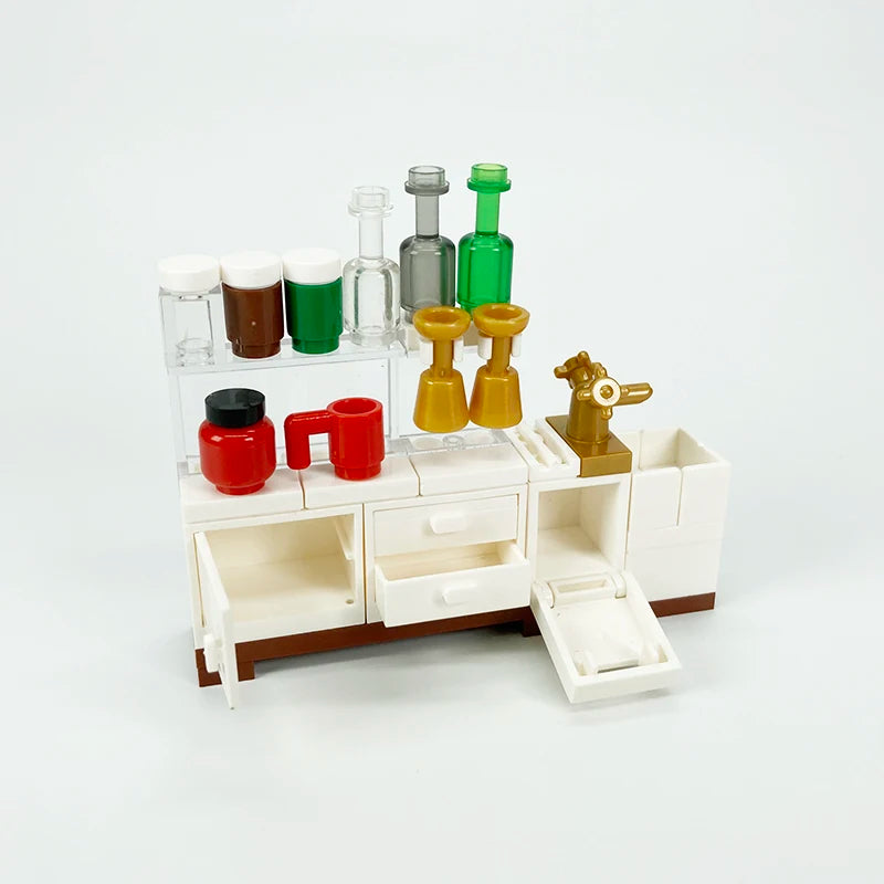 MOC Blocks Friends House Building Blocks Accessories Compatible City Furniture Bricks Toilet TV Constructor Toys for Boys Girls