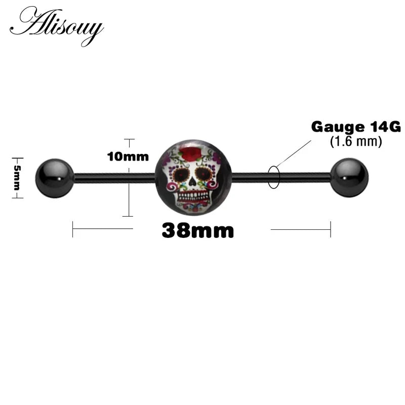 Alisouy 1PC Surgical Steel Industrial Barbell Piercing Tragus Cartilage Earrings Ear Stud Bar Barbell Orelha Body Jewelry
