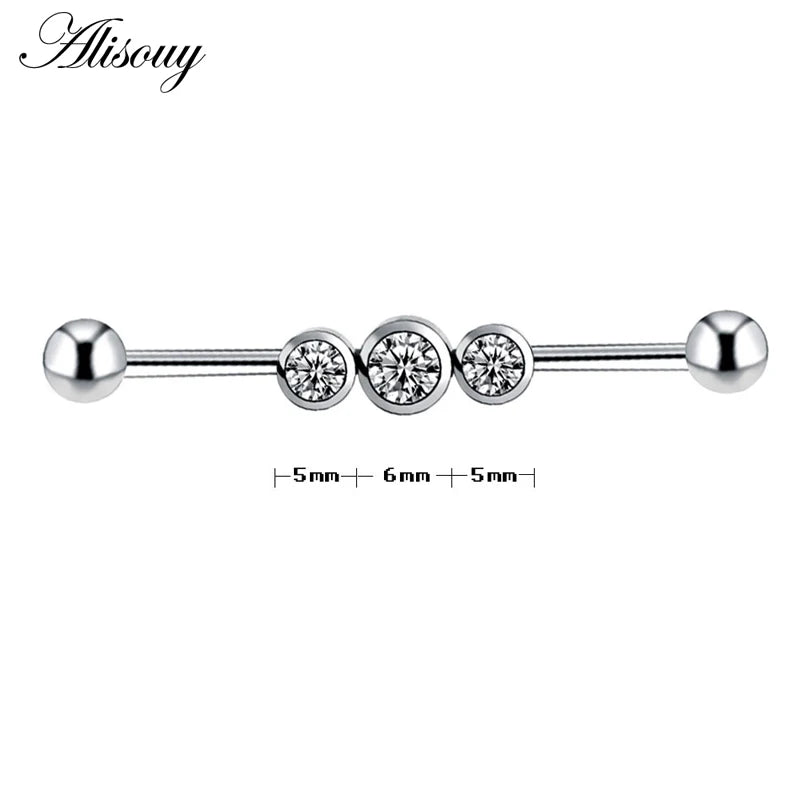 Alisouy 1PC Surgical Steel Industrial Barbell Piercing Tragus Cartilage Earrings Ear Stud Bar Barbell Orelha Body Jewelry