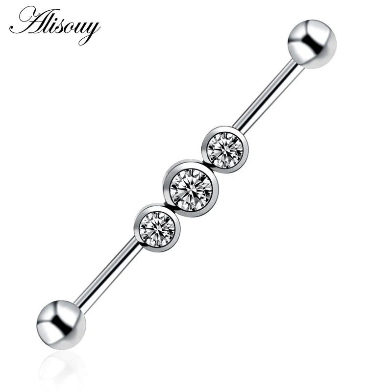 Alisouy 1PC Surgical Steel Industrial Barbell Piercing Tragus Cartilage Earrings Ear Stud Bar Barbell Orelha Body Jewelry