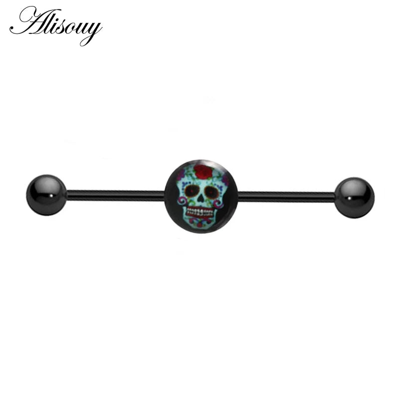 Alisouy 1PC Surgical Steel Industrial Barbell Piercing Tragus Cartilage Earrings Ear Stud Bar Barbell Orelha Body Jewelry