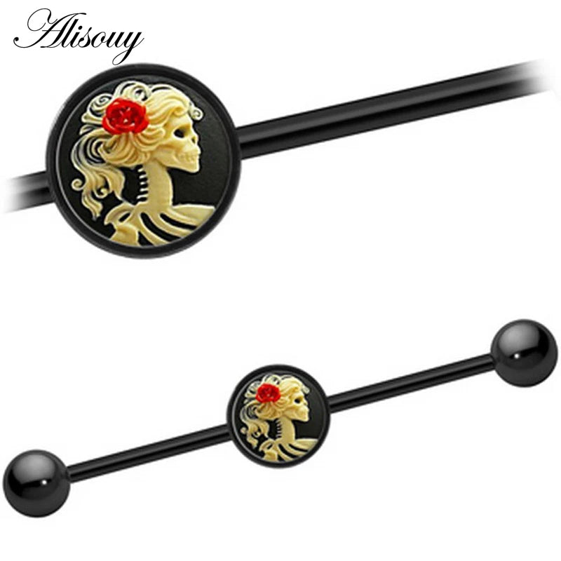 Alisouy 1PC Surgical Steel Industrial Barbell Piercing Tragus Cartilage Earrings Ear Stud Bar Barbell Orelha Body Jewelry