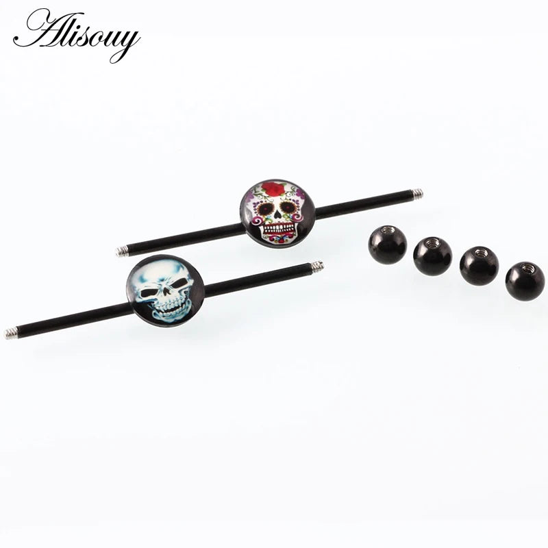 Alisouy 1PC Surgical Steel Industrial Barbell Piercing Tragus Cartilage Earrings Ear Stud Bar Barbell Orelha Body Jewelry