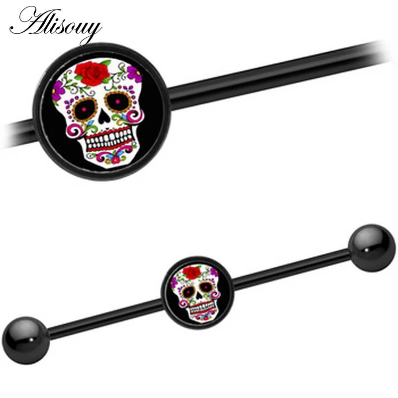 Alisouy 1PC Surgical Steel Industrial Barbell Piercing Tragus Cartilage Earrings Ear Stud Bar Barbell Orelha Body Jewelry