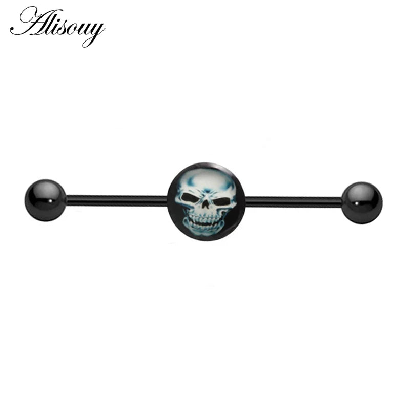 Alisouy 1PC Surgical Steel Industrial Barbell Piercing Tragus Cartilage Earrings Ear Stud Bar Barbell Orelha Body Jewelry
