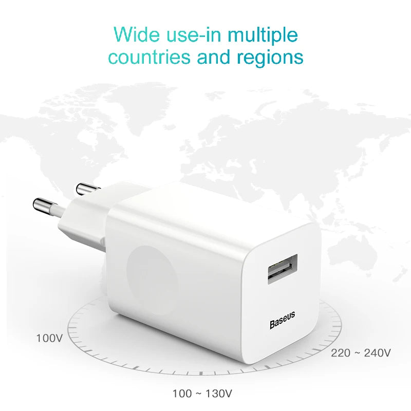 Baseus 24W USB Charger Quick Charge 3.0 QC3.0 Fast Charging USB Wall Phone Charger Adapter For iPhone 12 11 Pro XS Max XR Xiaomi