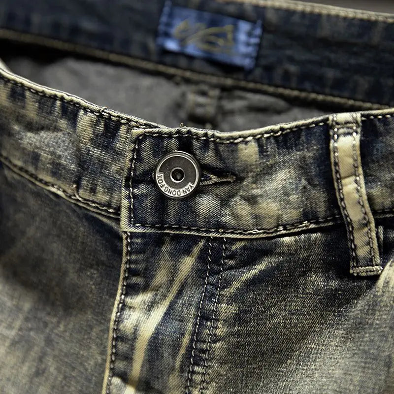 High Quality Luxury Men's Korean Style Retro Summer Jeans with Holes Designer Trendy Straight Plus Size 44 Denim Trousers Pants