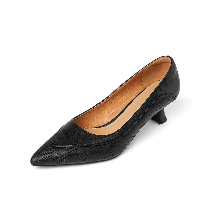 NEW Spring/Autumn Women Pumps Pointed Toe Kitten Heel Shoes Genuine Leather Shoes for Women Black Shallow Slio-on Handmade Shoes