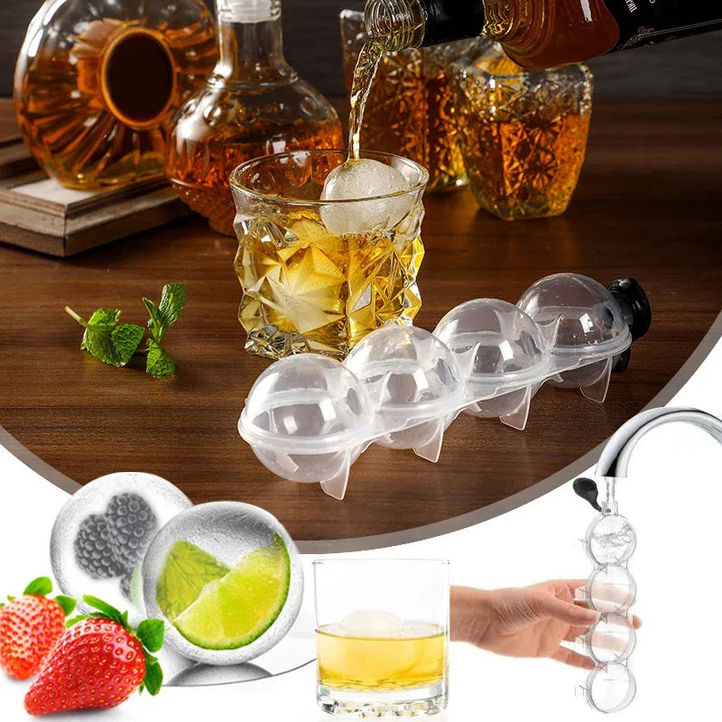 4-Hole Ice Cube Makers Round Ice Hockey Mold Whisky Cocktail Vodka Ball Ice Mould Bar Party Kitchen Accessories Ice Ball Tools