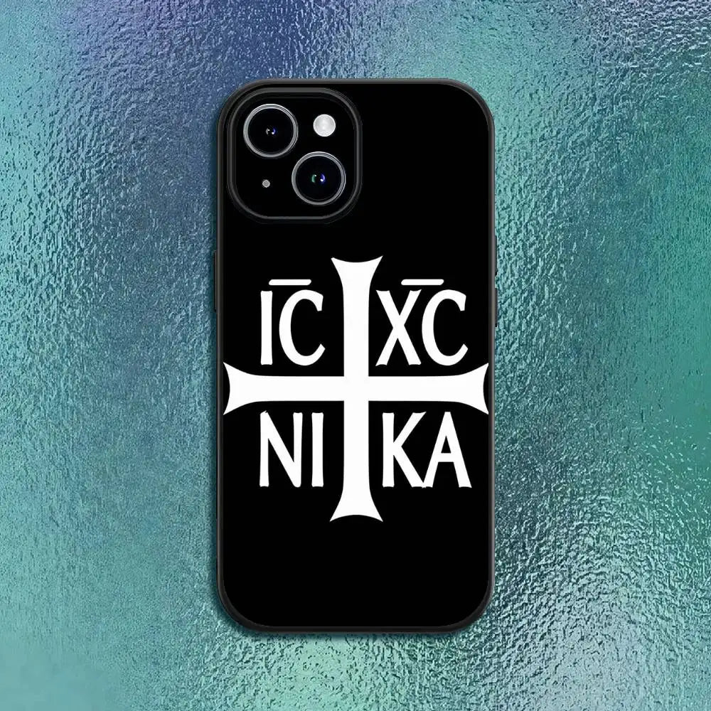 Orthdox Cross Icon Phone Case For IPhone 11 12 13 14 15 16Pro Max Plus Classic Black Soft Shell