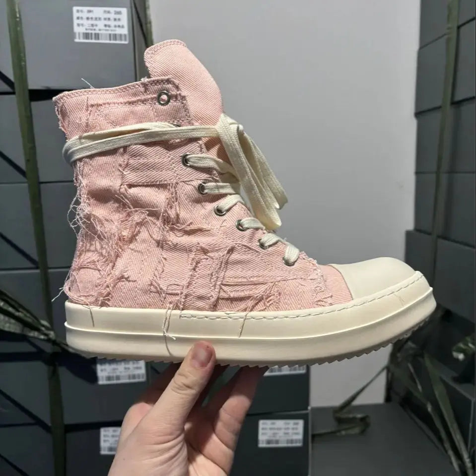 Brand Men Shoes Casual Canvas Distress Flats High to Ankle Boots Women Owens Vintage Original Luxury Designers Sneakers
