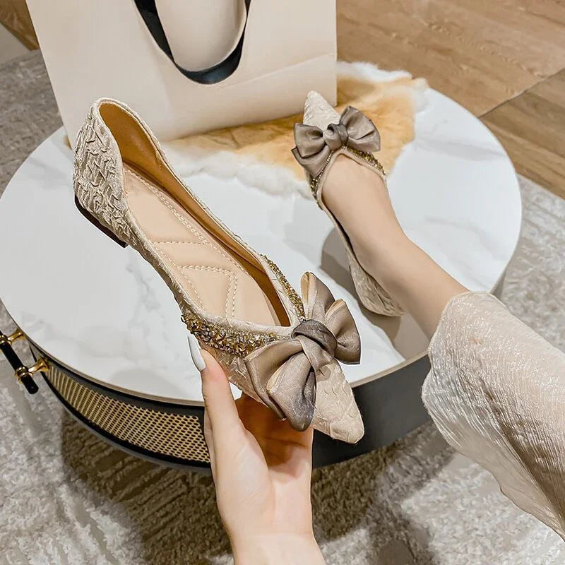 With Bow Pointed Toe Woman Flats Popular Cheap Liquidation Discount Vacation High Quality Fashion Slip on Black Shoes for Women