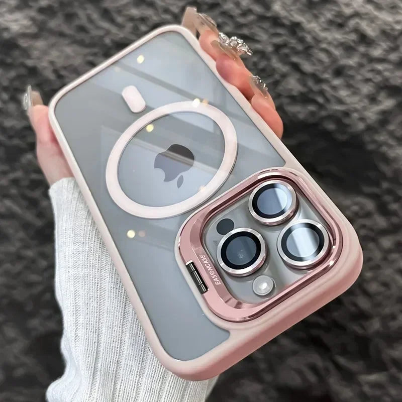 Luxury Glass Lens Protect Magnetic Phone Case For iPhone 16 17 15 14 13 12 11 Pro Max Funda For Magsafe Stand Shockproof Cover