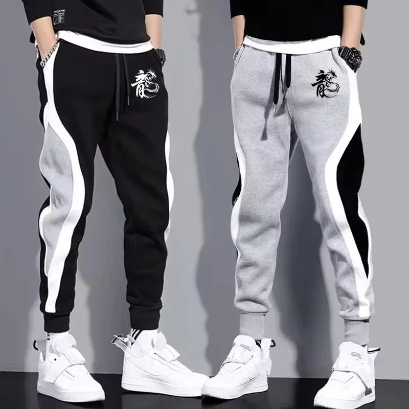 Dragon Print Casual  Pants Men 2025 New Fashion Outdoor Daily Sports Fitting Jogging Patchwork Running Training thin Sweatpants