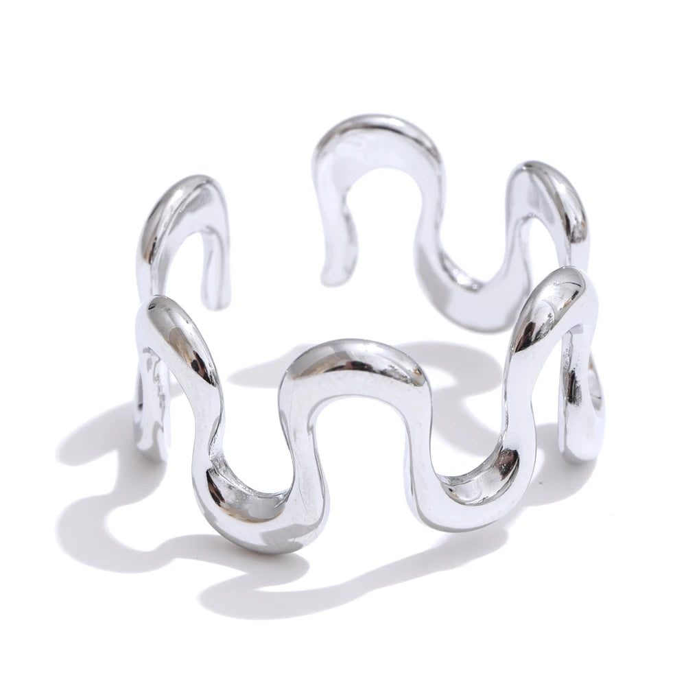 Yhpup Minimalist Stainless Steel Metal Irregular Open Adjustable Ring for Women Rust Proof Distinctive Jewelry 2025