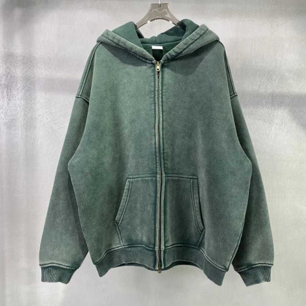 MAQVOB High Quality Luxury Apparel Street Wear Wholesale Euro US Size Spring Autum Full Up Zipper Washed Batik Dye Hoodie
