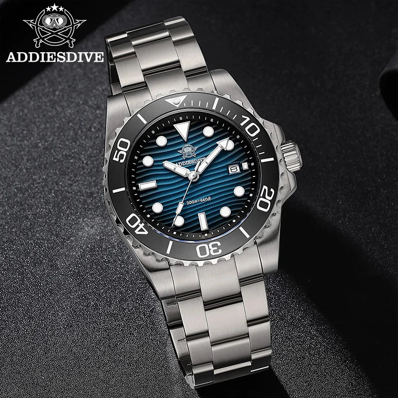 ADDIESDIVE New Men's Quartz Watch 316L Stainless Steel BGW9 Luminous 100m Waterproof Diving Wristwatch 41mm Outdoor Sports Watch