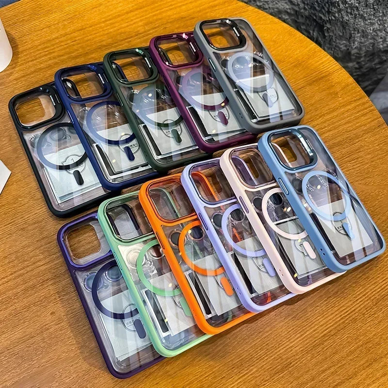 Luxury Glass Lens Protect Magnetic Phone Case For iPhone 16 17 15 14 13 12 11 Pro Max Funda For Magsafe Stand Shockproof Cover