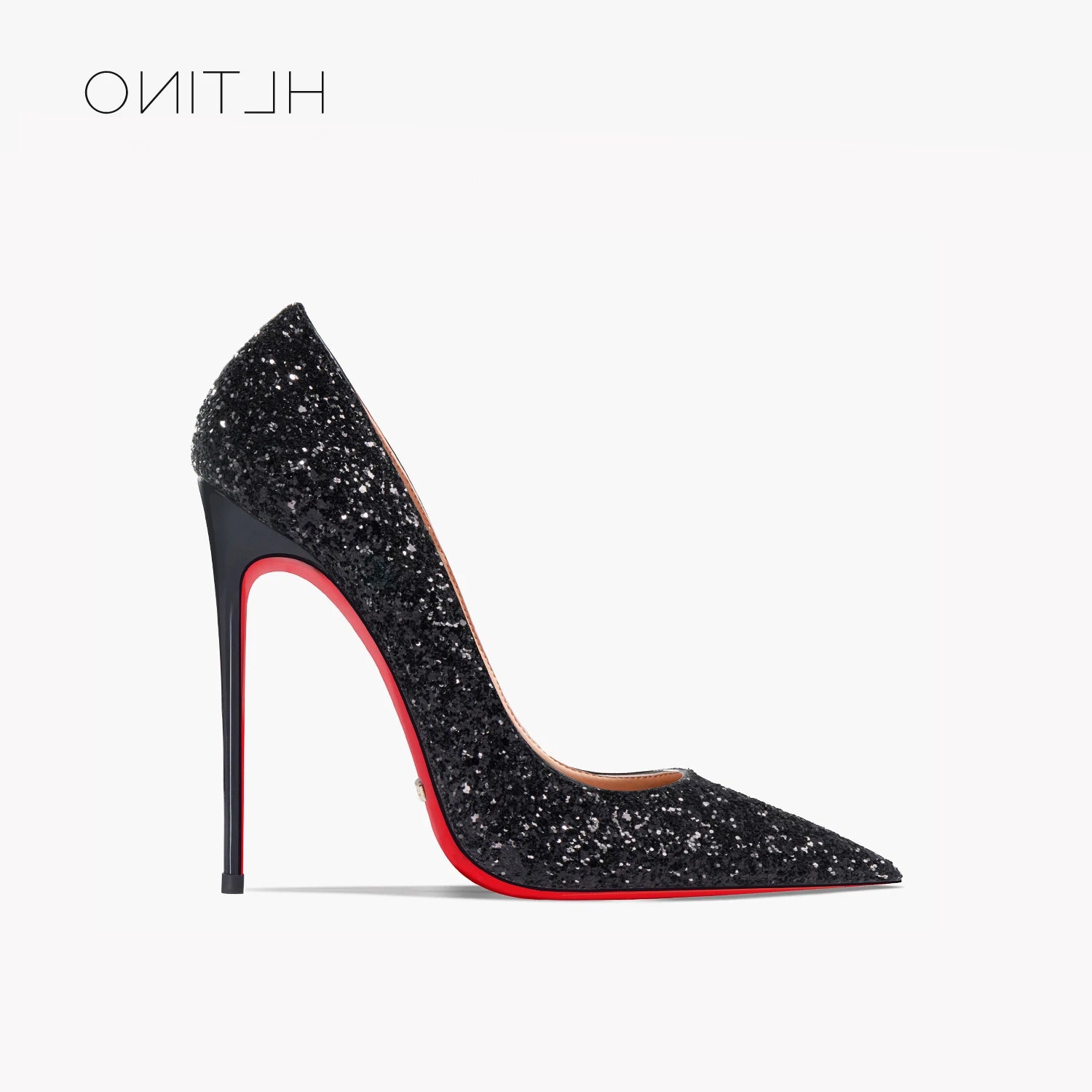 HLTINO Red Bottom Shoes with Sequinces 12cm Pointed Toe Genuine Leather Pumps Women's Sexy High Heeled Shoes Spring Summer