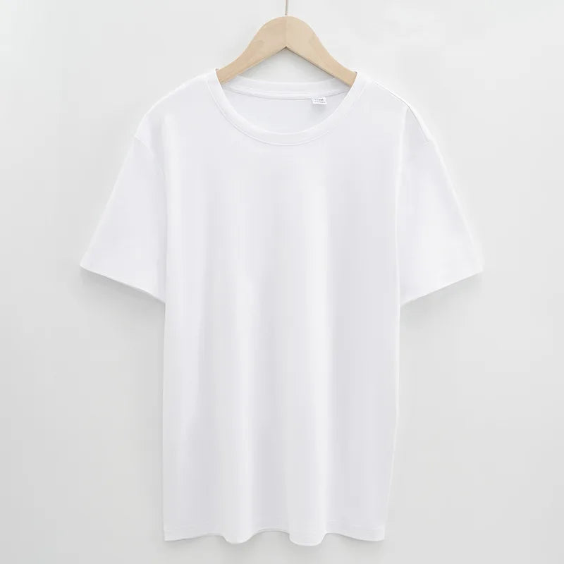 Man High Quality Heavyweight Mercerized Cotton T-shirt Comfy Ice Cool Short Sleeve Tees Pure Color Men Summer Basic Tops