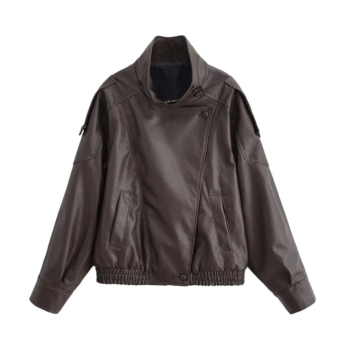 HH Women Autumn Fashion Jackets Asymmetric Button Pocket Long Sleeves Black Loose Zipper Jackets Female High Street Coats