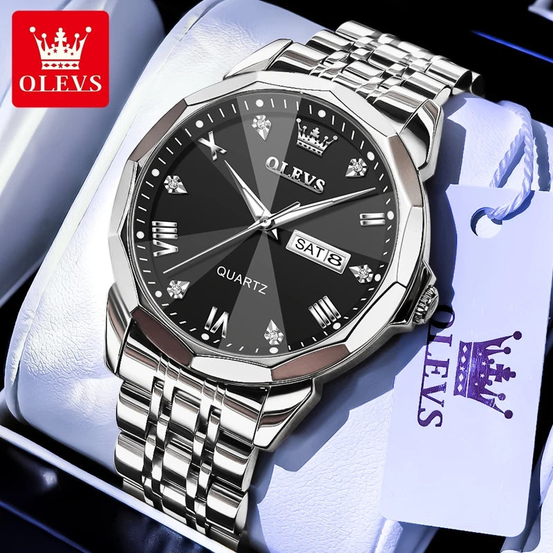 OLEVS 9931 Top Brand Men's Watches Calendar Waterproof Stainless steel Luminous Watch Business Men Wristwatch