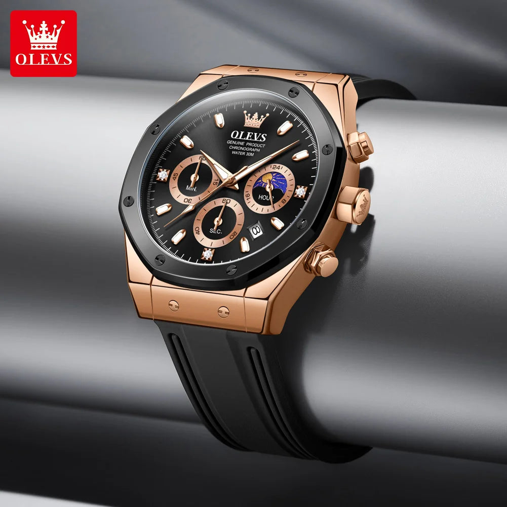 OLEVS 9911 Mens Watch Fashion Brand Waterproof Luminous Quartz Watch for Men Small Dial Sport Wristwatch Chronograph Date Watch