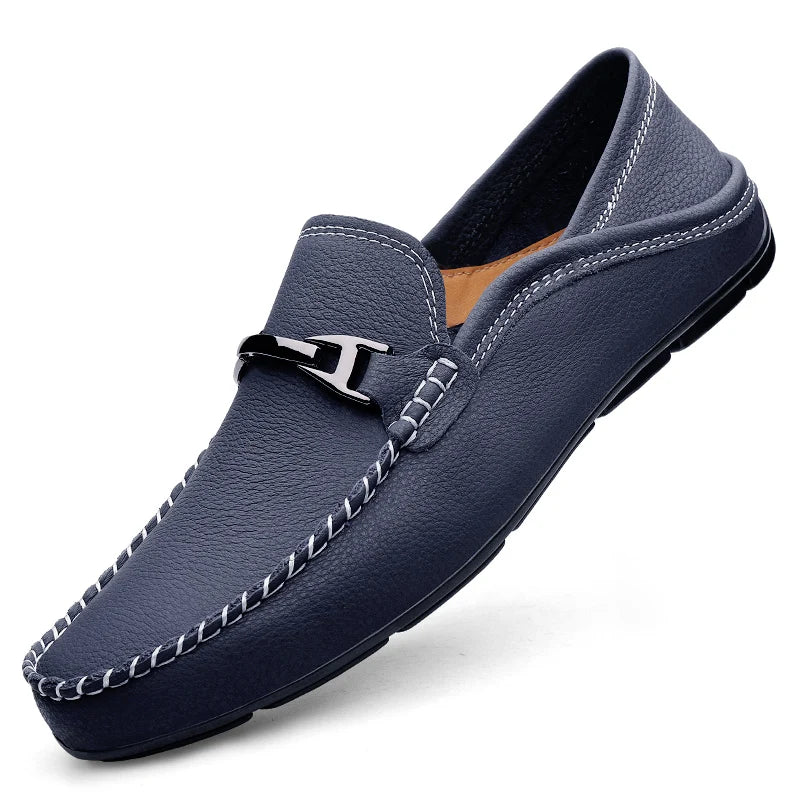 Luxury Genuine Leather Metal Buckle Business Leather Shoes Men Casual Shoes Brand Soft Sole Loafers Comfy Driving Shoes for Men